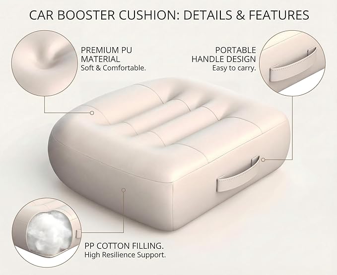 Adult Car Booster Seat Cushion/office chair cushion with Carry Handle Angle Lift Seat Cushion Imitation PU breathable fabric More comfortable and beautiful,for/car/office/wheelchair seat cushion/milky