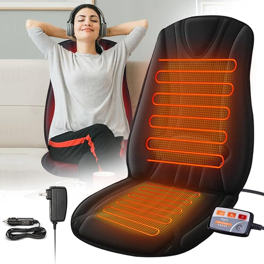 Heated Seat Cover with Expanded Heating Area, Heated Seat Cushion for Full Back and Seat, Seat Warmer with 3 Levels Temperature Control for Home Office and More, Warm Gift for Winter