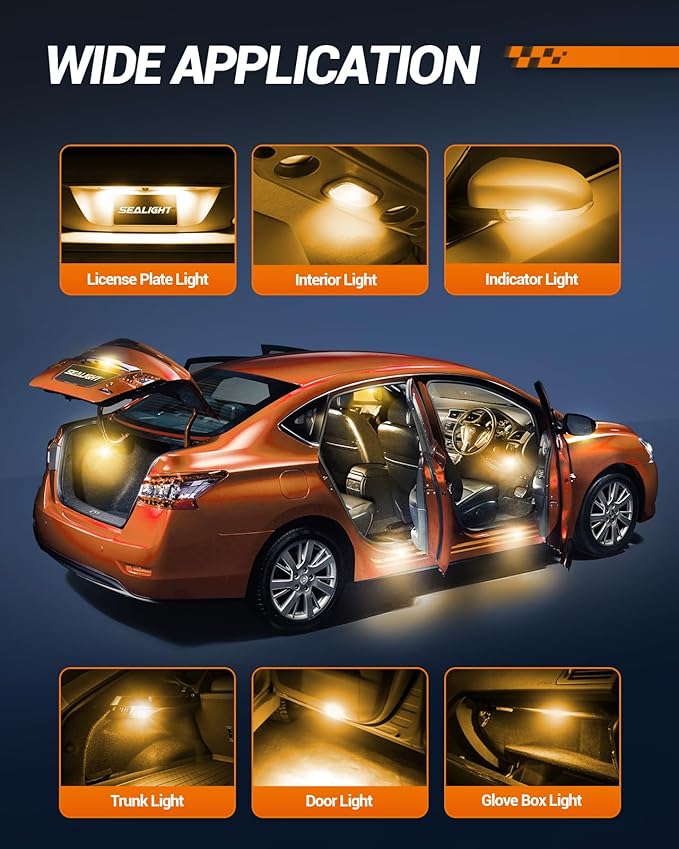 SEALIGHT 194 LED LightBulb 6000K,Amber,Pack of 4