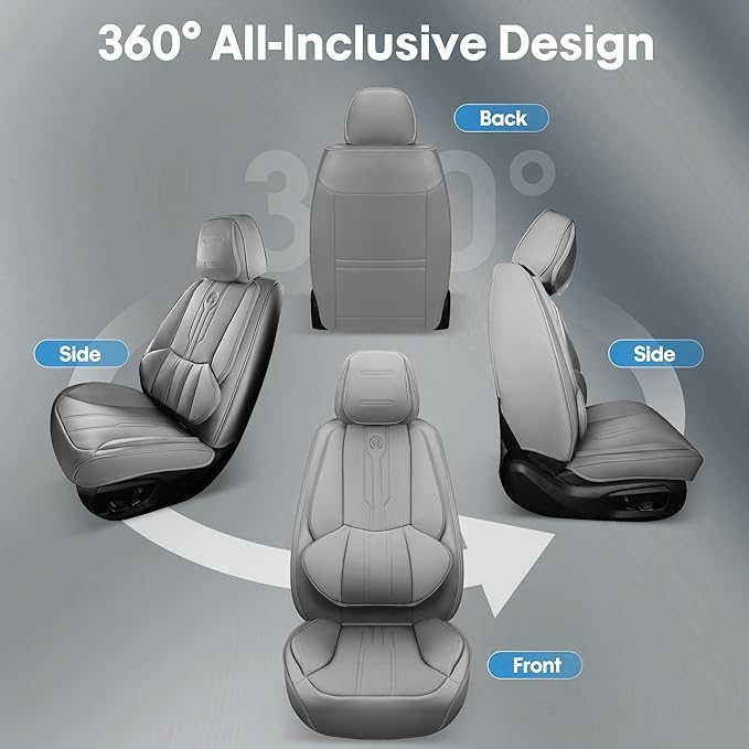 AOOG Car Seat Covers Custom Fit for Ford F150 2009-2026, Faux Leather Seat Cover Set for2017-2026 F250 F350 F450, Accomodating Regular Cab Super Cab Super Crew Pickup Truck Cushions(Grey, Front Seat)