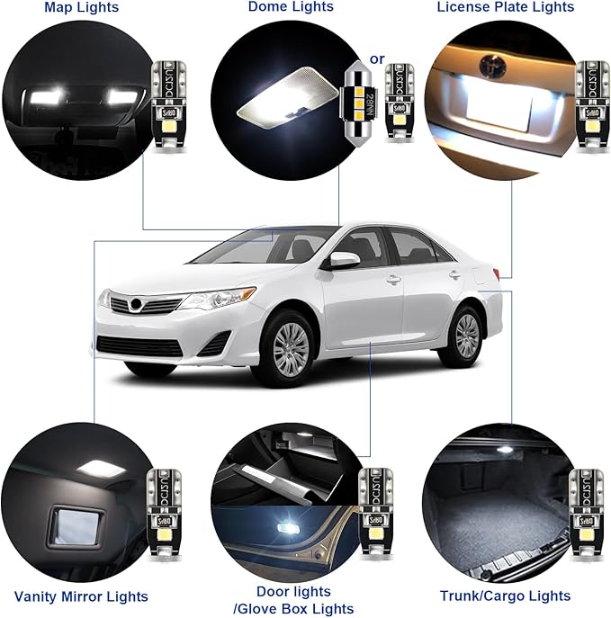 EASY EAGLE LED Interior Car Lights for Toyota-Camry-2012-2020: 13 Piece Kit White LED Light Bulbs - Super Bright 6000K + Install Tool