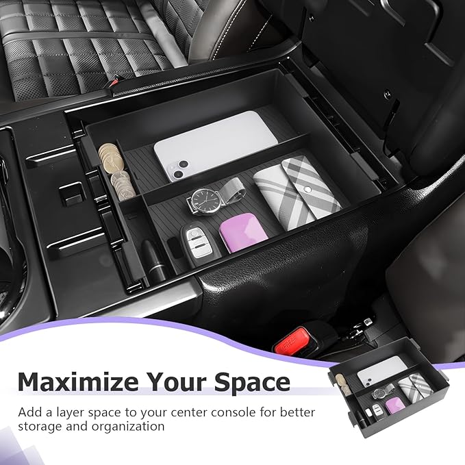 LUWU Titan 2025 Accessories Compatible with Nissan Titan 2020 2021 2022 2023 2024 2025 Center Console Organizer Armrest Console Storage Box Insert Tray ABS Material Black Coin Container Black