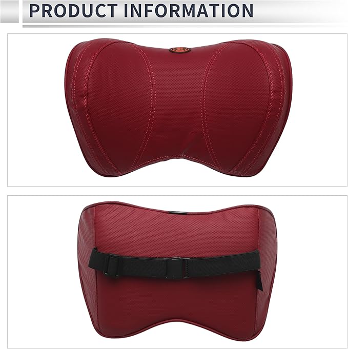 Car Headrest Pillow Ergonomic Comfortable Neck Support Pillow Nappa Leather and Memory Foam Adjustable Width Red 1 Pcs for Driving Travel