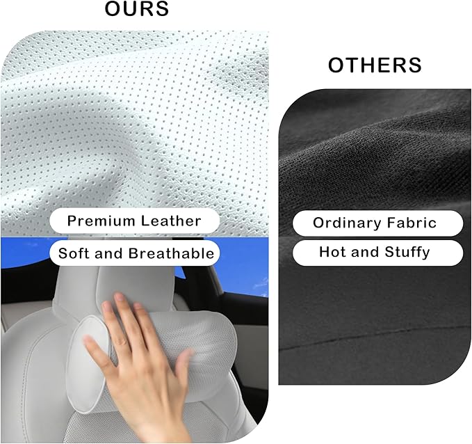 Car Headrest Pillow for Driving - Luxury Leather 100% Memory Foam, Ergonomic Neck Support - Universal Fit Head Rest Travel Pillow for Most Cars, Home & Office, White, 2 Pack