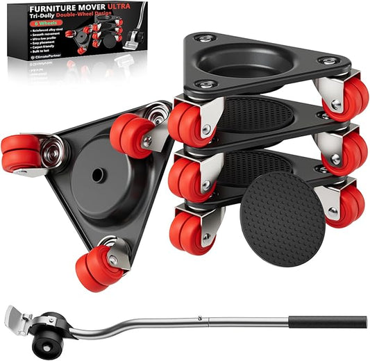 ONEON Furniture Mover Ultra Triangle with 6 Wheels – All-New Upgraded Heavy Item Moving Tool Double-Wheeled Tri-Dolly with Auxiliary Lifter, Full Carbon Steel Panels, Supports up to 1320 lbs