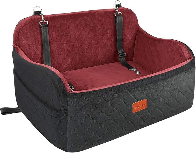 Dog Car Seat for Medium/Large Dogs,2 Clip-On Safety Leashs for 2 Small Dogs,Removable and Washable Comfy Pet Car Seat,Easy to Install and Clean (Black/Red, Large)