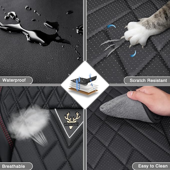 Fit for Dodge Dakota Seat Covers 2000-2011, Nappa Leather, 360° Full Protection, Thick Padding & Memory Foam, Waterproof & Stain-Resistant Car Seat Cover (Full Set with Headrests,Black&Red)