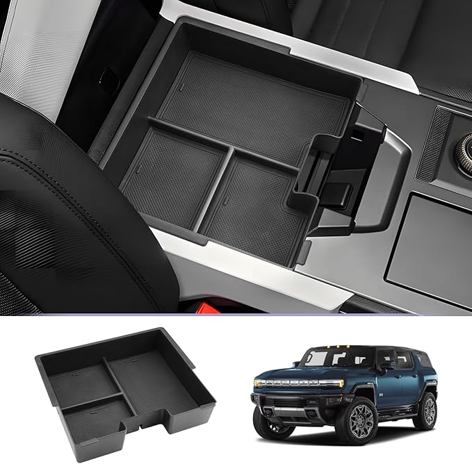 LUWU Center Console Organizer Compatible with 2022 2023 2024 2025 2026 GMC Hummer EV Accessories 2025 2026 Hummer EV Center Console Organizer Armrest Storage Box Armrest Organizer Insert Tray (Black)
