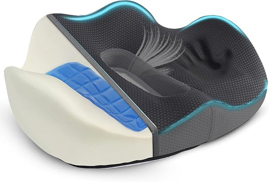 Gel Seat Cushion for Office Chair, Car, or Wheelchair — Orthopedic Memory Foam Pad with Cooling Gel for Tailbone, Sciatica, and Back Pain Relief