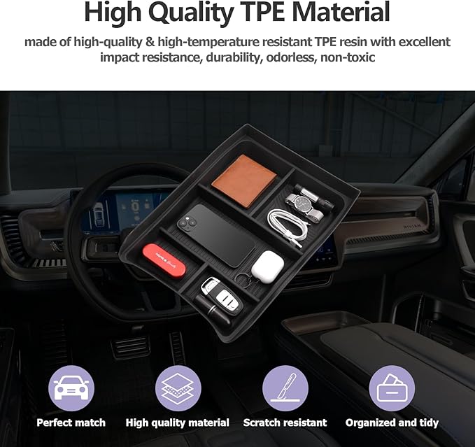 LUWU for 2022-2026 Rivian R1T/R1S Center Console Organizer Rivian Armrest Storage Armrest Organizer Insert Tray Rivian R1T/R1S Lower Console Organizer Storage Tray 2025 2026 Rivian R1T/R1S Accessories