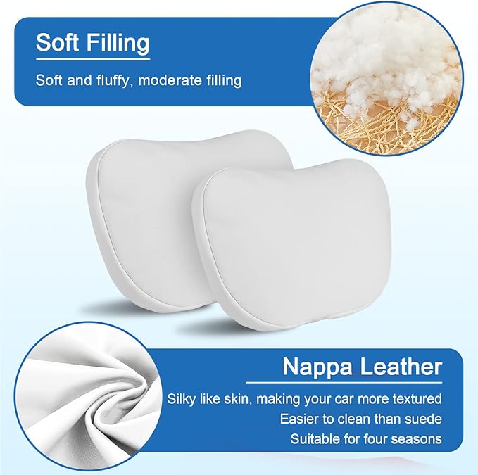 2 Pack Car Headrest Neck Pillow Fits for Tesla Model 3 Model Y S X & Cybertruck Accessories,Car Seat Pillow Head Neck Rest Cushion(Upgrade White)