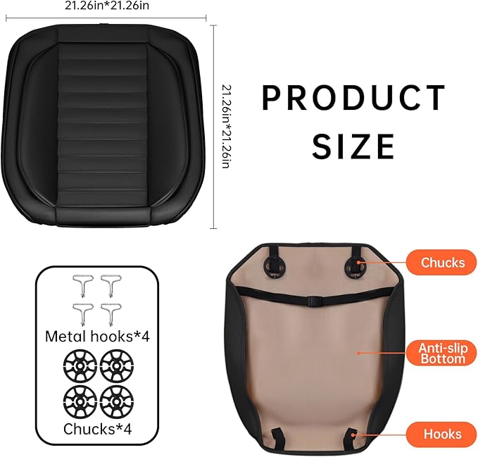 2 Pack Car Bottom Seat Cover, Luxury Leather Front Seat Covers, Breathable and Waterproof Automotive Bottom Seat Covers, Universal Anti-Slip Seat Covers Fit for Most Vehicles (Black, 2 PCS)