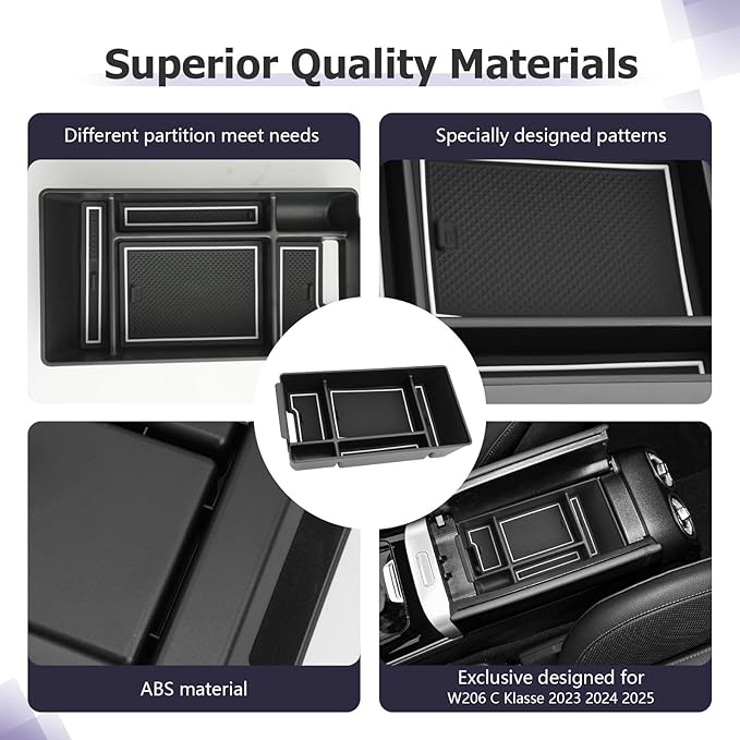 LUWU Center Console Organizer Compatible with 2022-2026 Benz C-Class C300/C300 4Matic/AMG C43/AMG C63 SE Performance W206 Accessories Armrest Console Storage Box Insert Tray ABS Material White