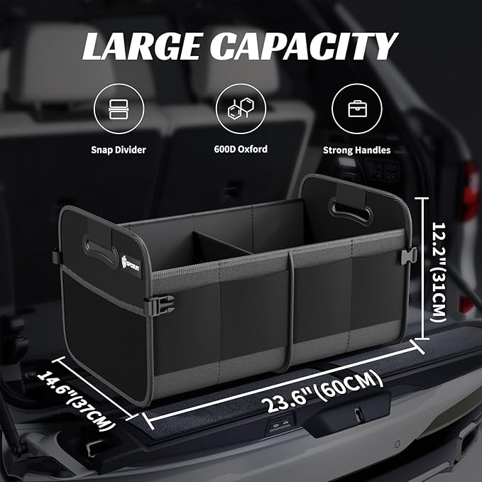 Sposuit Trunk Organizer for Car - 70L Collapsible Car Storage with 11 Pockets & Reinforced Handles, SUV Trunk Organizers for Grocery Cargo(Black)