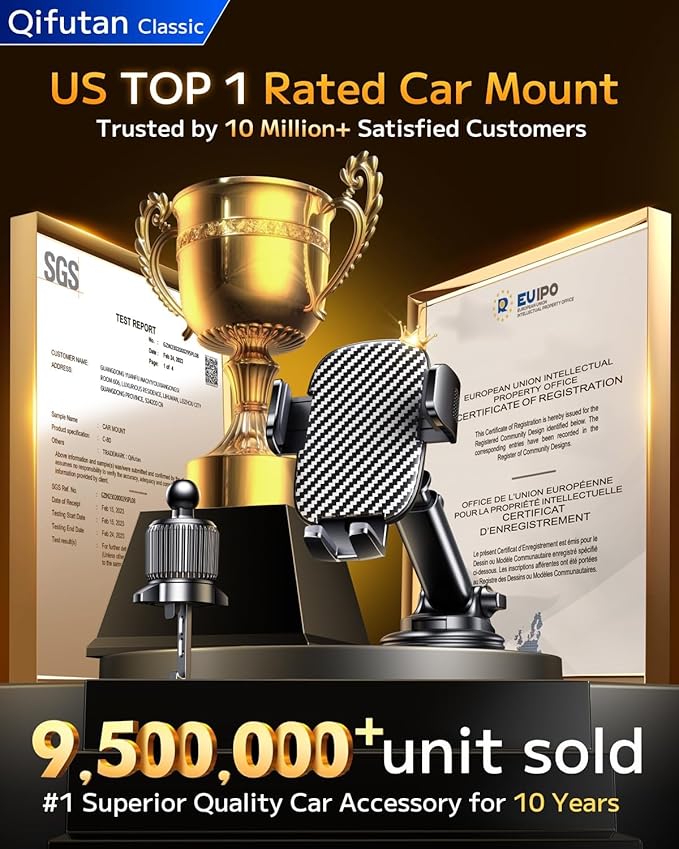 Qifutan Car Phone Holder Mount Phone Mount for Car Windshield Dashboard Air Vent Universal Hands Free Automobile Cell Phone Holder Fit for iPhone Smartphone Camera Mounts