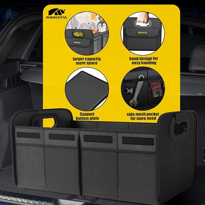 MIKKUPPA Car Trunk Organizer - 70L Collapsible Trunk Organizer for Groceries, Car Storage Organizers for SUV Auto Truck Van with Non Slip Bottom (Black)