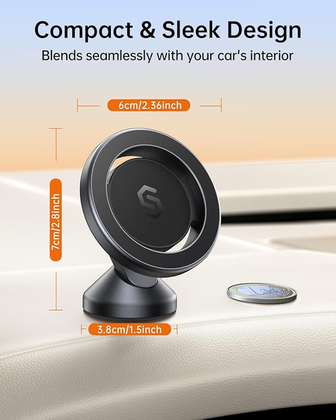 SYNCWIRE for MagSafe Car Mount - 360 Rotation Magnetic Phone Holder for Car Dashboard, Strong Magnet Car Phone Holder Mount Compatible iPhone 17 Pro Max Air 16 15 14 13 - Car Accessories for Women Men
