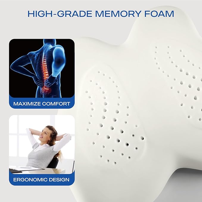 Skechers Memory Foam Lumbar Pillow,Lumbar Support Pillow for Office, Chair Lower Back Pain Relief Lumbar Pillow, Ergonomic Design Back Support Pillow for Office Chair, Car, Home, Travel,Beige