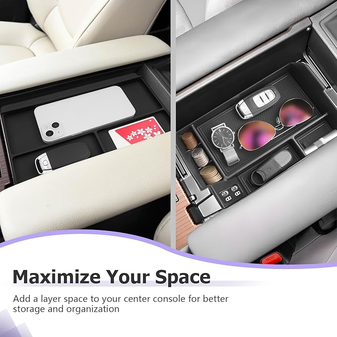 LUWU 2025 2026 Sienna Accessories for 2021 2022 2023 2024 2025 2026 Toyota Sienna Accessories Center Console Organizer, Armrest Console Tray Anti-Slip Armrest Lid Black 2-Pack (Not for Cool Box)