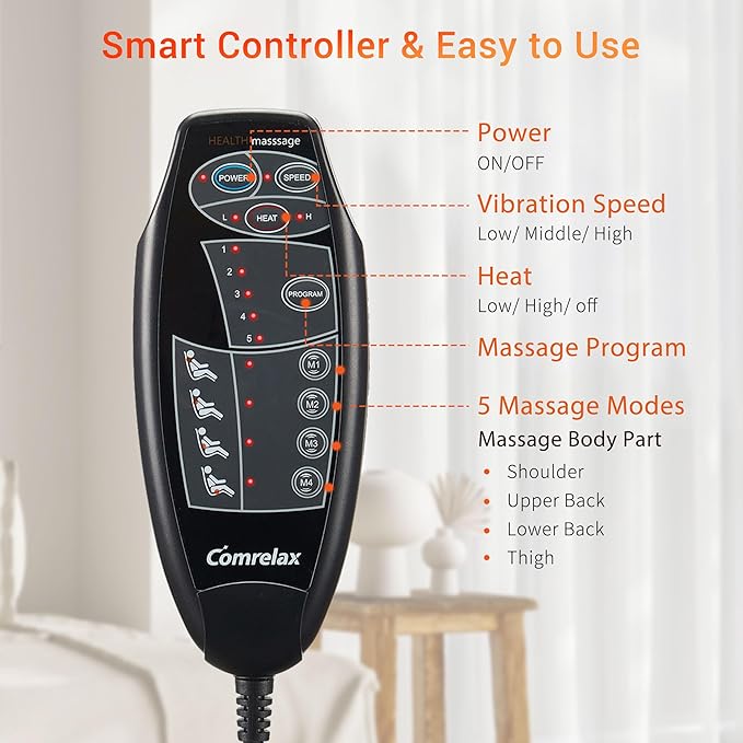 Back Massage Chair Pad with Heat, Back Massager for Back Pain Relief, Chair Massager with Vibration, Portable Massage Chair Pad for Office Use, Gifts for Dad & Mom