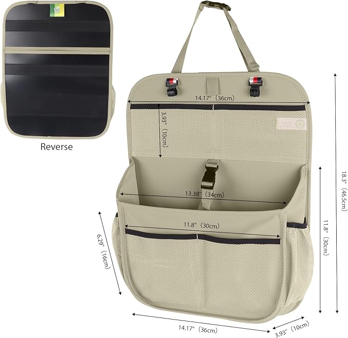 Hanging Car Trunk Organizer and Storage, Premium Faux Leather Large Capacity Storage Accessories, Backseat Car Organizer for SUV/MPV/Truck (1, Beige)