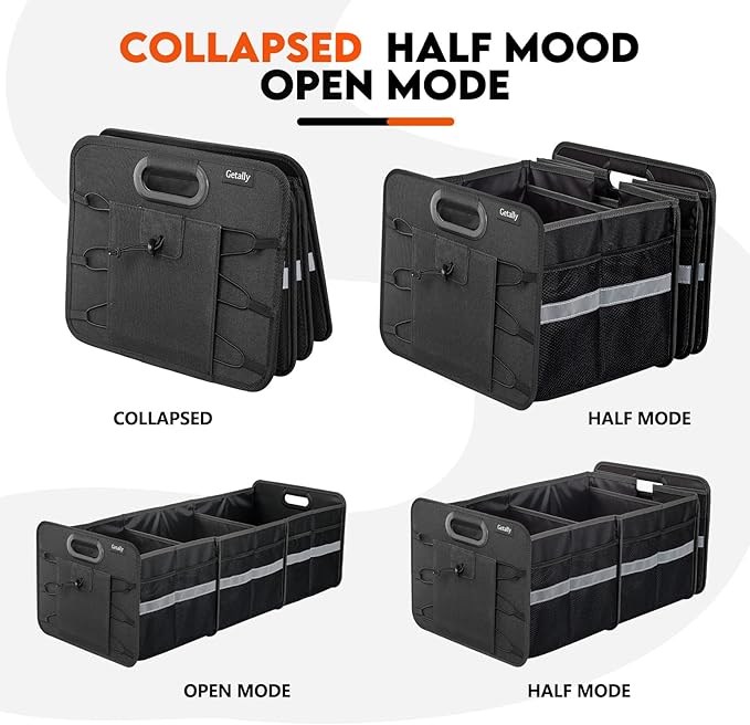 Trunk Organizer for Car， Collapsible Trunk Organizer with Multi Pockets, 3 Compartments Storage Organizer for Car SUV, Truck, Sedan