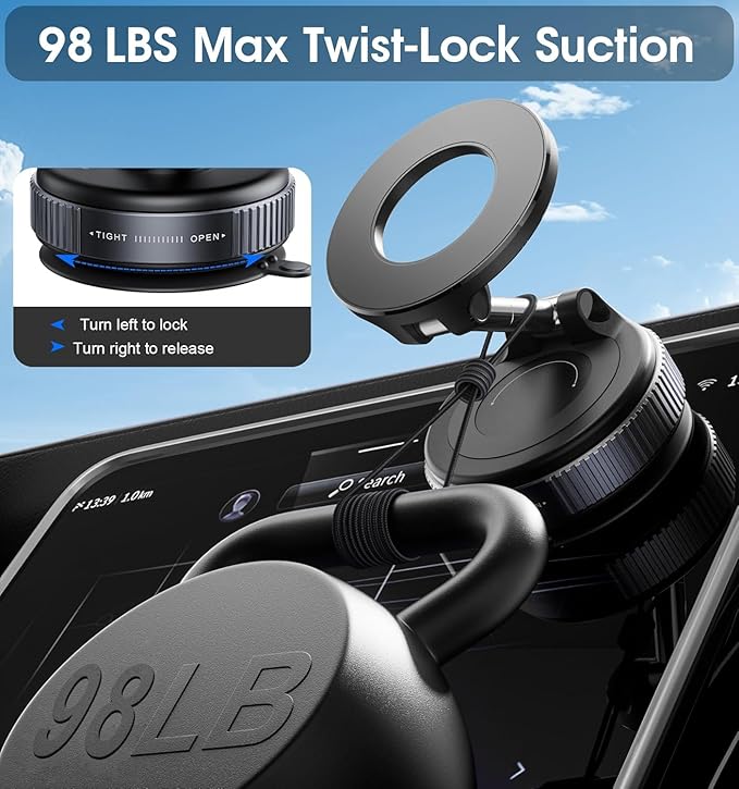 Magnetic Phone Holder for Car， Ultra Vacuum Suction Cup Phone Mount ，360° Adjustable Car Phone Holdefor Your Car Accessories for iPhone 17 15 14 13 12 Compatible with Android and All Smartphones