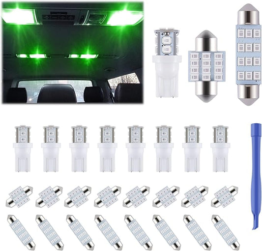24 Pieces Dome Light LED Car Interior Bulb Kit Set 194 T10 DE3175 578 31mm 42mm Bulbs Interior Replacement Lights for Car Map License Plate Door Side Marker Cornering Trunk Light - Green