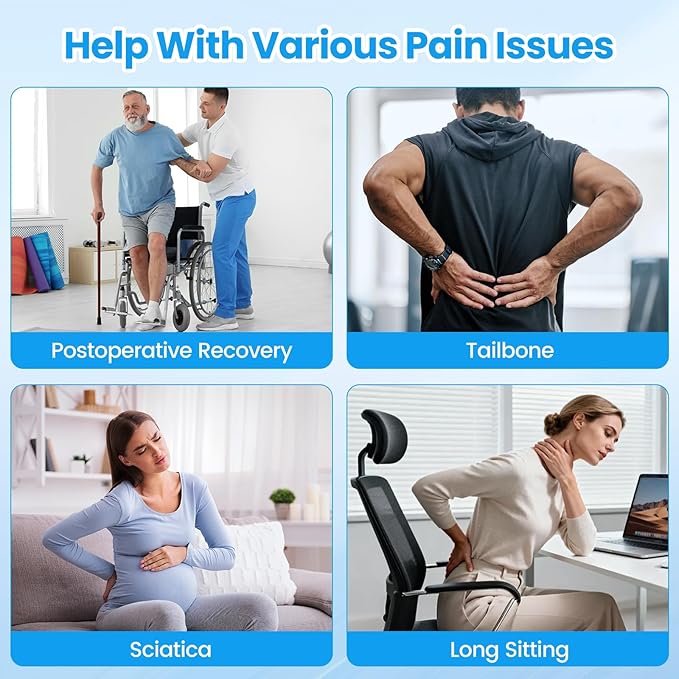 Wheelchair Seat Cushion - Cooling Gel & Memory Foam Office Chair Cushion with Non-Slip Bottom & Washable Cover, Ergonomic Car Seat Pillow for Sciatica, Tailbone, Back Comfort (Grey)