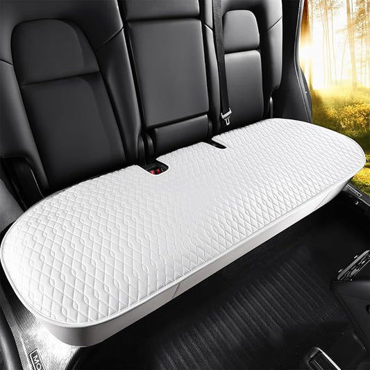 SanQing Car Seat Cover Luxury Napa Leather Rear Seat Covers for Model Y Car Seat Bottom,Original White Color Heavy Duty Seat Cushion Protector Without Backrest (White Rear, Model Y)