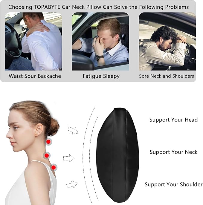 Car Headrest Pillow Genuine Nappa Leather Softness Car Neck Pillow for Accessories Seat Headrest Pillow for Driving and Traveling, 2 Packs, Black