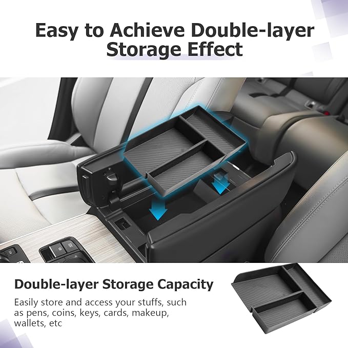 LUWU CX-90 2026 Accessories Compatible with Mazda CX90 2024 2025 2026 Center Console Organizer CX 90 Armrest Console Storage Box Insert Tray ABS Material Black Coin Container Black