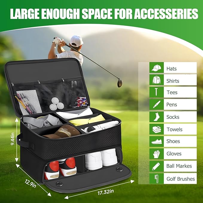 Organizer Bag,2 Layer Golf Trunk Organizer,Golf Gifts for Men with Separate Ventilated Compartment,Waterproof Car Trunk Locker for Balls, Tees, Clothes,Accessories,Valentines Day Gifts