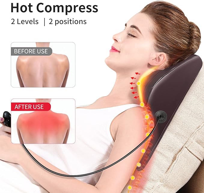 Back Massager Neck Massager with Heat, Shiatsu Massage Pillow for Pain Relief, Massagers for Neck and Back, Shoulder, Leg, Christmas Gifts for Men Women Mom Dad, Stress Relax at Home Office and Car
