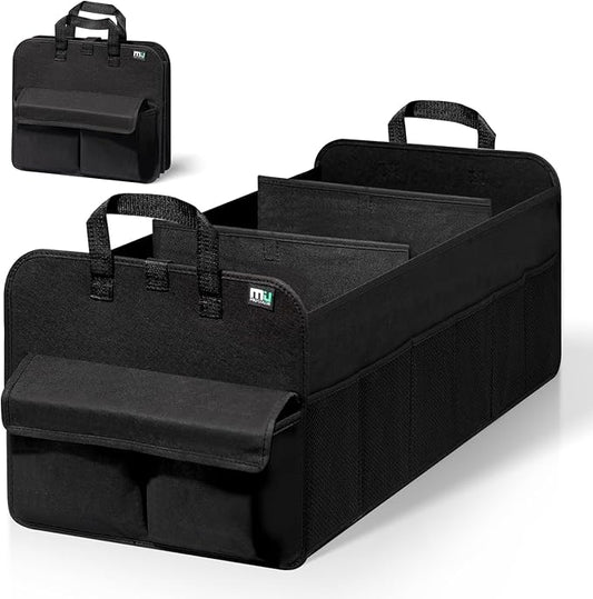 MIU COLOR Trunk Organizer for SUV, Collapsible Car Organizer with 12 Pockets, Non-Slip Bottom, Storage Organizer for Sedan, Van, Jeep, Grocery, Car Accessories, Large 3 Compartments, Black,32"×13"×12"