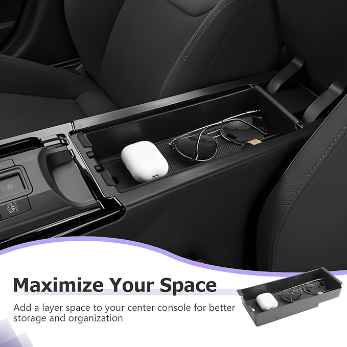 LUWU 2025 2026 Prius Center Console Organizer for 2023 2024 2025 2026 Toyota Prius LE/XLE/Limited/Nightshade Accessories Armrest Console Storage Box Glove Organizer Tray ABS Material (Black)