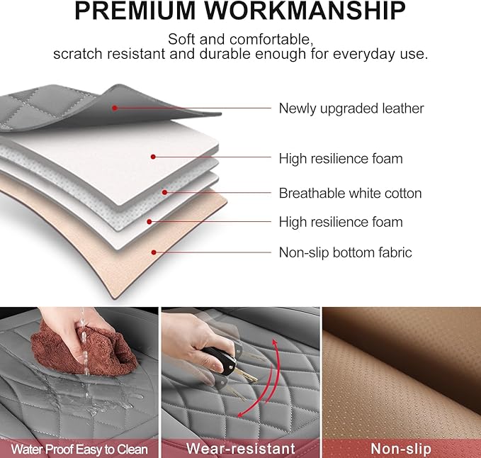 2 Pack Leather Front Car Seat Cover Bottom Car Seat, Universal Anti-Slip Driver Car Seat Protectors with Storage Pocket, Waterproof Bottom Auto Seat Cushion Pad Mat for Most Vehicles(Gray)