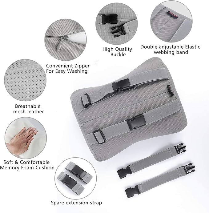 Aukee Memory Foam Car Neck Pillow Soft Leather Car Headrest for Driving Home Office Gray (Pack of 2)