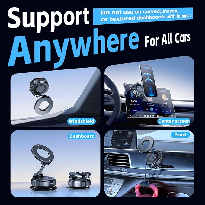 Upgraded 360°Vacuum Magnetic Phone Holder，Car Phone Mount，Suction Cup Car Phone Mount for Magsafe, Adjustable Magnetic Phone Stand Compatible with iPhone 16 Pro Max