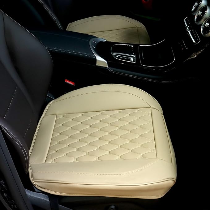 Cusaota 2 Piece Car Seat Covers Protectors for Front Seat Bottoms, Luxury PU Leather Breathable Car Interior Seat Cushion Pad Mat for Auto Supplies (Sedan SUV Truck Jeep Mini Van) (Beige-2PCS)