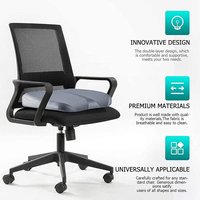 Car Memory Foam Heightening Seat Cushion for Short Drivers, Improve Driving Vision, Double Layered Design, Hip/Tailbone/Lower Back Pain Relief, Adults Booster Seat for Car,Truck,SUV,Office.