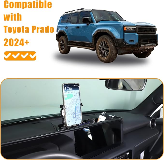 LLKUANG Center Console Dash Organizer Tray Compatible with Toyota Land Cruiser 250 Prado 2024 2025+ Navigation Screen Rear Insert Auxiliary Storage Box,Phone Holder Accessories (Style C)