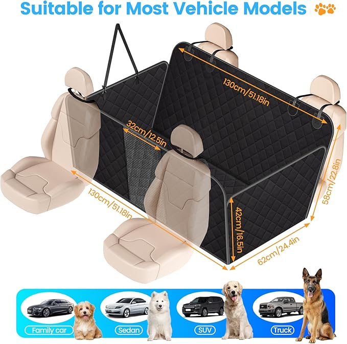 Dog Car Seat Cover for Back Seat, Back Seat Pet Cover with Side Protection and Viewing Window, 600D Heavy Duty Scratch Proof Nonslip Durable Soft Back Seat Covers for Cars Trucks and SUVs
