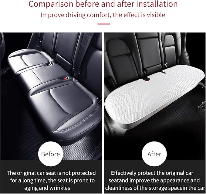 SanQing Car Seat Cover Luxury Napa Leather Rear Seat Covers for Model Y Car Seat Bottom,Original White Color Heavy Duty Seat Cushion Protector Without Backrest (White Rear, Model Y)