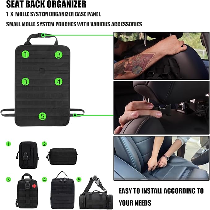 7 PACK Tactical Seat back organizer Truck organizer With 6 Detachable Pouches Universal For Car Truck Ford Jeep Military-Grade Heavier Panels With Multi-functional Packs (khaki)