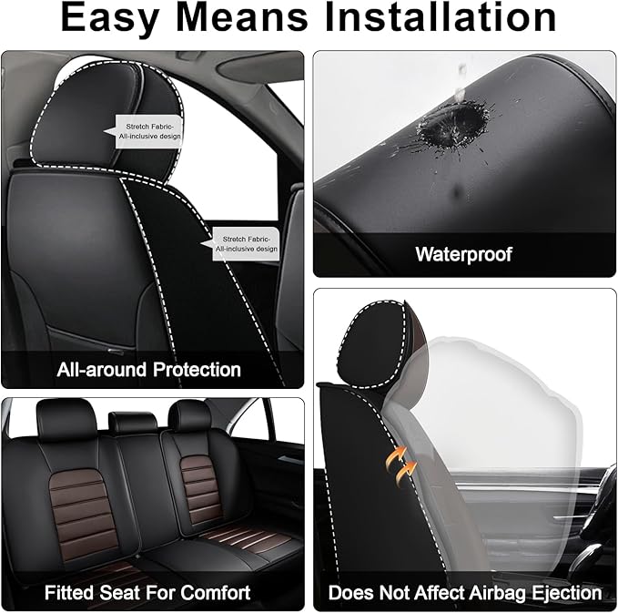 2 Car Seat Covers for Toyota Highlander 2001-2026 Breathable Leather,Waterproof Car Seat Protectors with Comfort Headrest Pillows,Automotive Vehicle Cushion with Storage Pockets (Luxury,Brown)