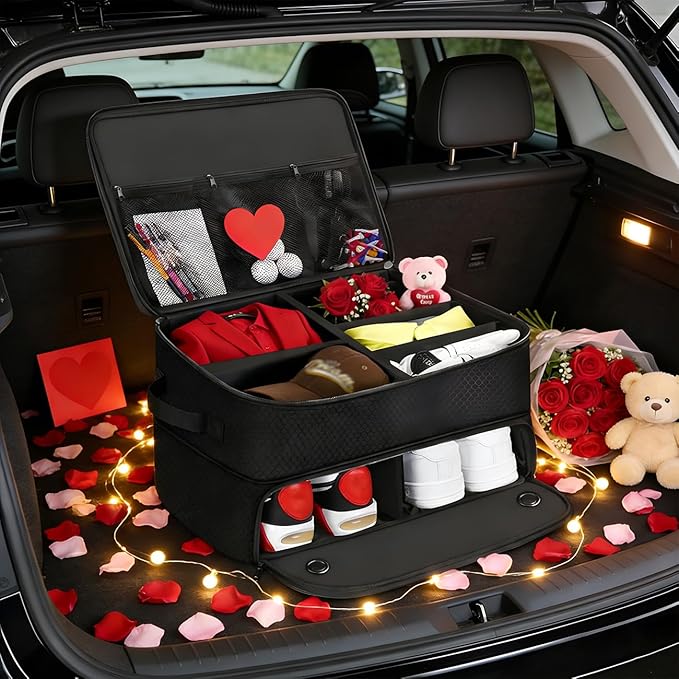 Organizer Bag,2 Layer Golf Trunk Organizer,Golf Gifts for Men with Separate Ventilated Compartment,Waterproof Car Trunk Locker for Balls, Tees, Clothes,Accessories,Valentines Day Gifts