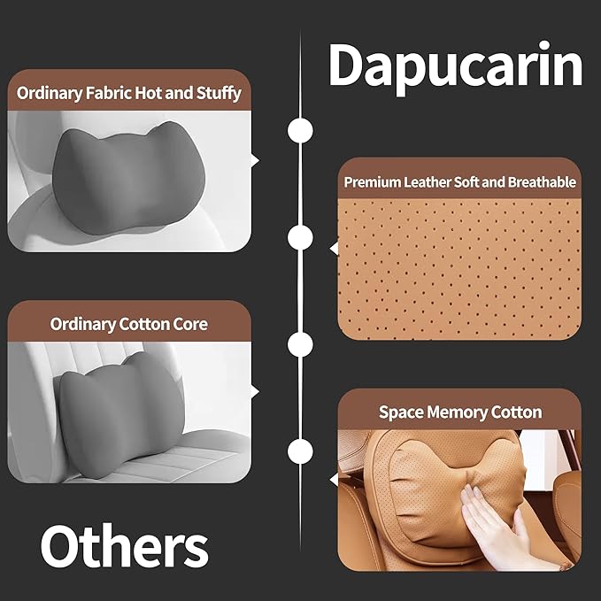 Car Neck Pillow [No More Pressure] Soft Comfortable Premium Leather Headrest with Adjustable Strap – Ergonomic Support for Driving, Office & Gaming, Palomino Brown, 1 Pack