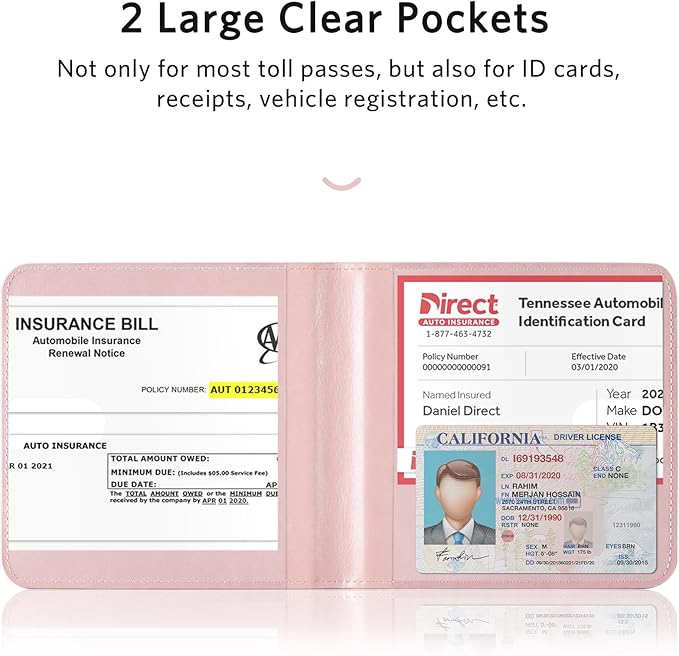 CoBak Car Registration and Insurance Holder - Small and Lightweight Vehicle Glove Box Car Organizer, Auto Truck Comparment Accessories Case for Essential Document, Driver License (Light Pink)