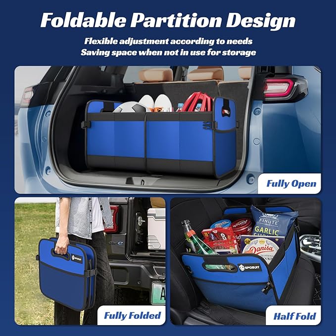 Sposuit Trunk Organizer for Car - 70L Collapsible Car Storage with 11 Pockets & Reinforced Handles, SUV Trunk Organizers for Grocery Cargo(Blue)